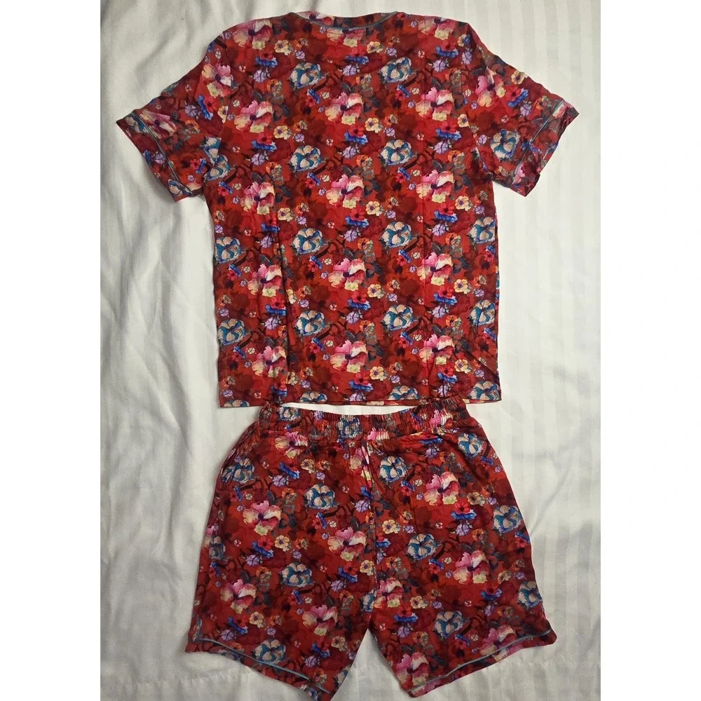 Cosabella Modal Cotton Printed‎ Short Sleeve Top Shorts Longe Set Red Mens S